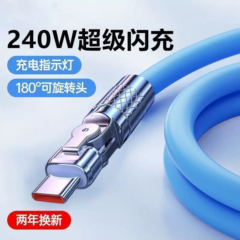 Fırlanan 240W tam uyğun sürətli şarj məlumat kabeli OPPO Huawei vivo Xiaomi şarj kabeli type-c Android üçün uyğundur