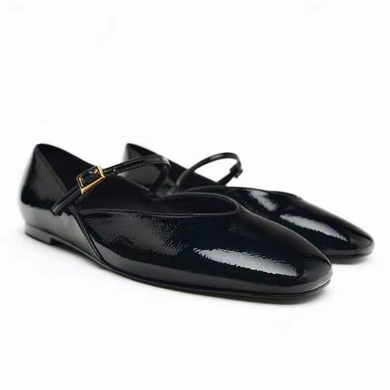2025 Qadın Ayaqqabı Patent Dəri Mary Jane Style Flat Balle