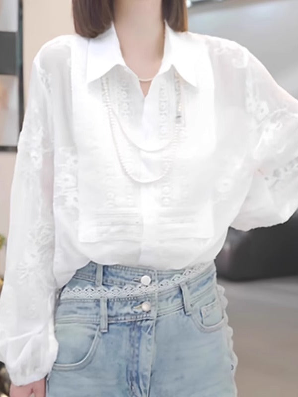 Ağ köynək topu, böyük ölçülü qadın geyimləri, 2026 yaz yeni stili, dəbli və gənclik üçün bluzka, yüksək səviyyəli köynək.