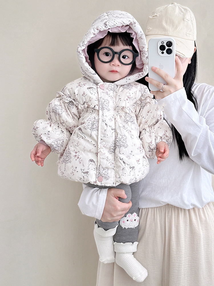 Fransız Uamtor qış qızlar üçün tüklü gödəkçə dəsti, ağ ördək tüklü gödəkçə, körpə geyimləri, isti və soyuğa davamlı açıq hava geyimi