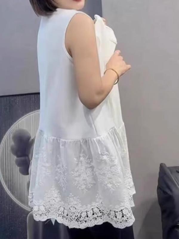 Böyük ölçülü qadın geyimləri, super şirin yeni yaz üslubu, krujeva bəzəkli qolsuz jilet, ətək və geniş ətək, zərif və zərif üslublu top.