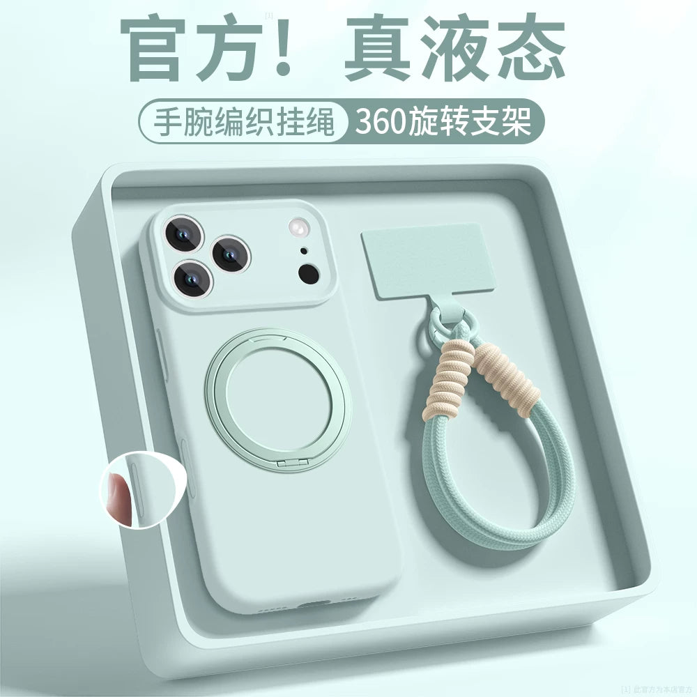 【360° Fırlanan Stend】Apple iPhone 17 Pro Max və iPhone 16 Pro üçün uyğundur, maye silikon korpuslu, yeni stil, sadə, bütöv rəng, cüt stil, yumşaq və hamar, düşməyə davamlı qoruyucu korpus.