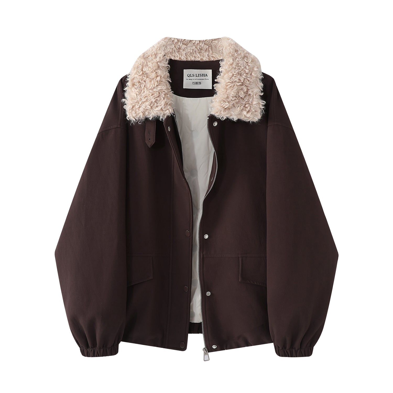 Cholisa'nın 2025-ci ilin payız/qış mövsümü üçün qadınlar üçün Koreya üslubunda yüksək keyfiyyətli dəri gödəkçə, yaxalıqlı, qalın palto və quzu yunundan hazırlanmış aşağı gödəkçə.