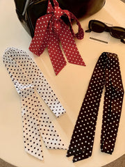 Qadınlar üçün polka-nöqtəli uzun ipək eşarp 2026 köynək və boyunlu yeni lent aksesuarları yüksək səviyyəli kiçik şərf və streç