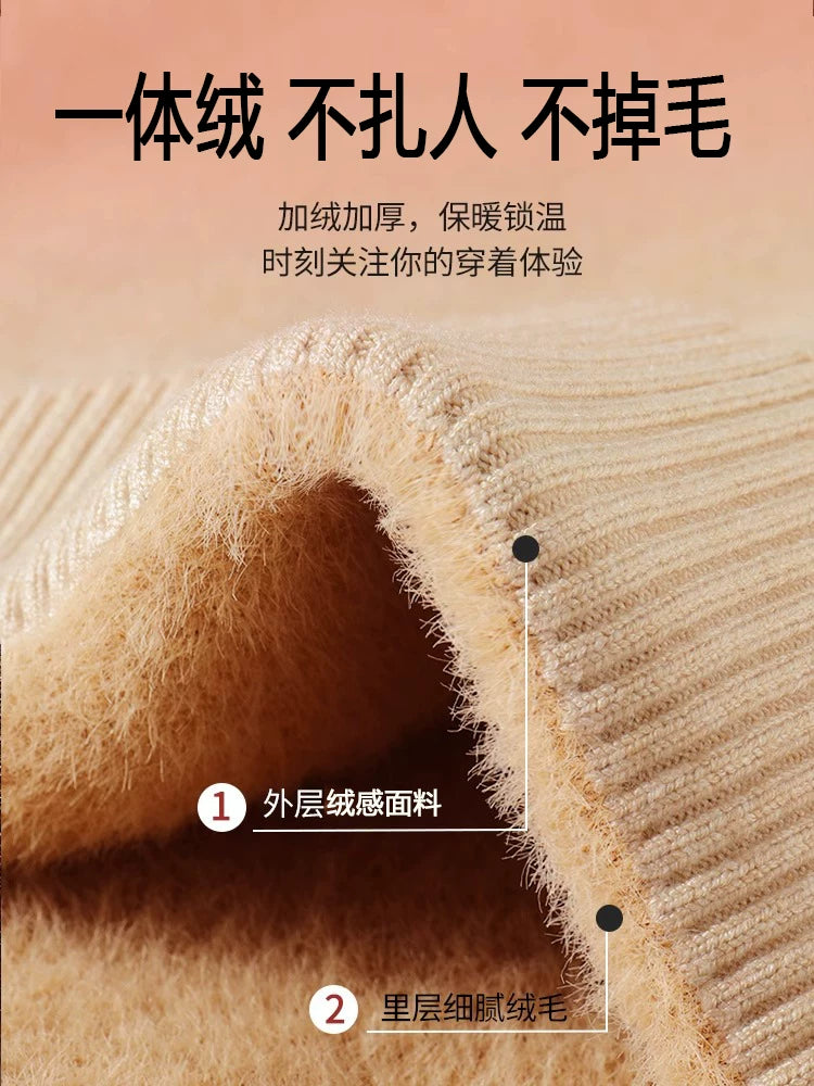 Kişilər üçün balıqçı yaxalı sviter, yun sviter, payız və qış iç qatı, flis astarlı, qalınlaşdırılmış ağ bir hissəli flis trikotaj