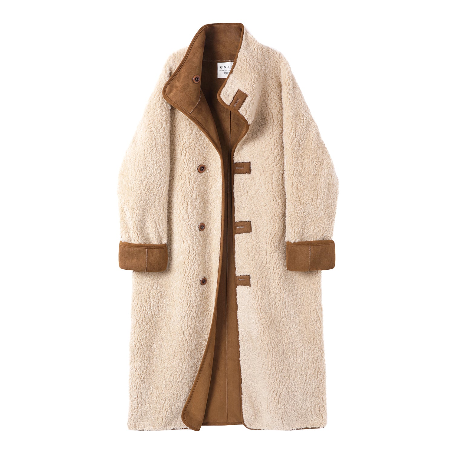 Cholisa Koreya üslubunda super şirin qadın qış quzu yunundan hazırlanmış geri çevrilə bilən xəz astarlı uzun qalın isti palto