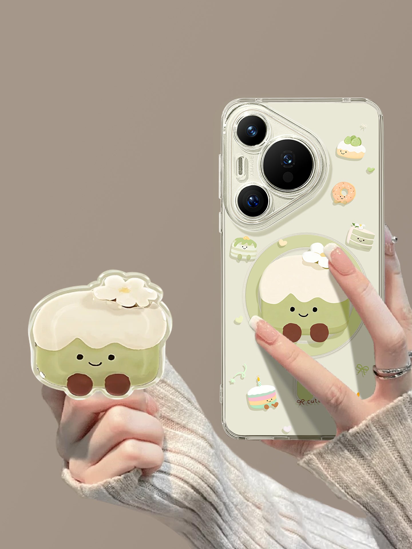 Uston Huawei pura70pro mobil telefon qutusu üçün uyğundur yeni p80 maqnit p70 yaşıl pasta p60pro super yaraşıqlı pro stendli p50pro qadın pura80ultra dəsti p70pro+