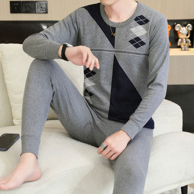 Kişilər üçün 100% Pambıqdan Payız və Qış üçün Termal Alt Geyim Dəsti, Sincan Təmiz Pambıqdan Əsaslı Köynək, Dəyirmi Yaxalıq, Jakarlı Termal Alt Geyim, Dəbli Kişi Geyimləri