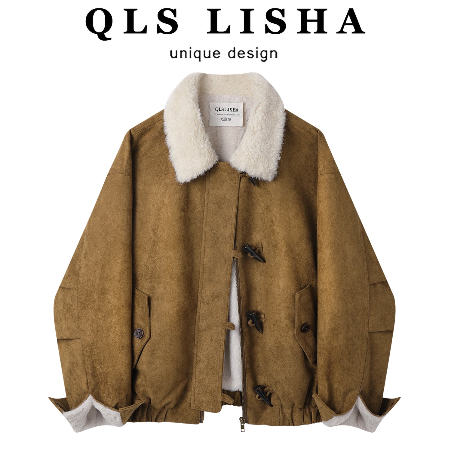 Cholisa Lambswool Zamşa Gödəkçə, Payız/Qış 2025 Yeni Qadın Dəbli Yun Astarlı Qalın İsti Gödəkçə