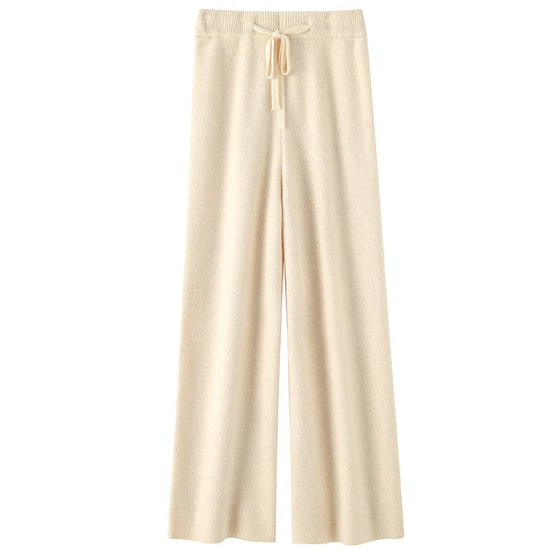 Payız və Qış üçün Qadın Yumşaq və Rahat Yun Şalvarları: Yüksək Belli, Geniş Ayaqlı, Kaşmir Trikotaj Düz Ayaqlı Şalvar, Qalın və Yun Astarlı Uzun Şalvar