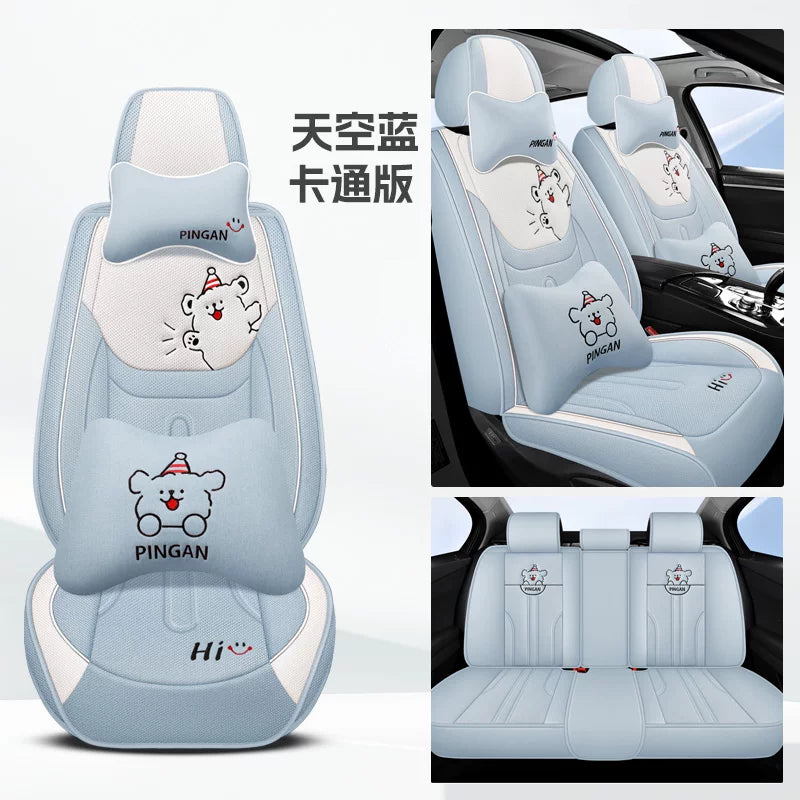 Avtomobil oturacağı yastıqları, qış kətan oturacaq üzləri, bütün mövsümlər üçün, tam örtüklü pambıq və kətan parça oturacaq yastıqları, cizgi filmi mövzulu oturacaq üzləri.