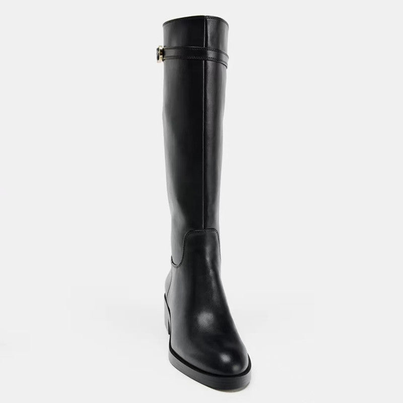 ZA2025 New Autumn/Winter Women's Boots, High Thick Heel Riding Boots, Women's Martin Boots, High Chunky Heel, Round Toe, Flat Boots