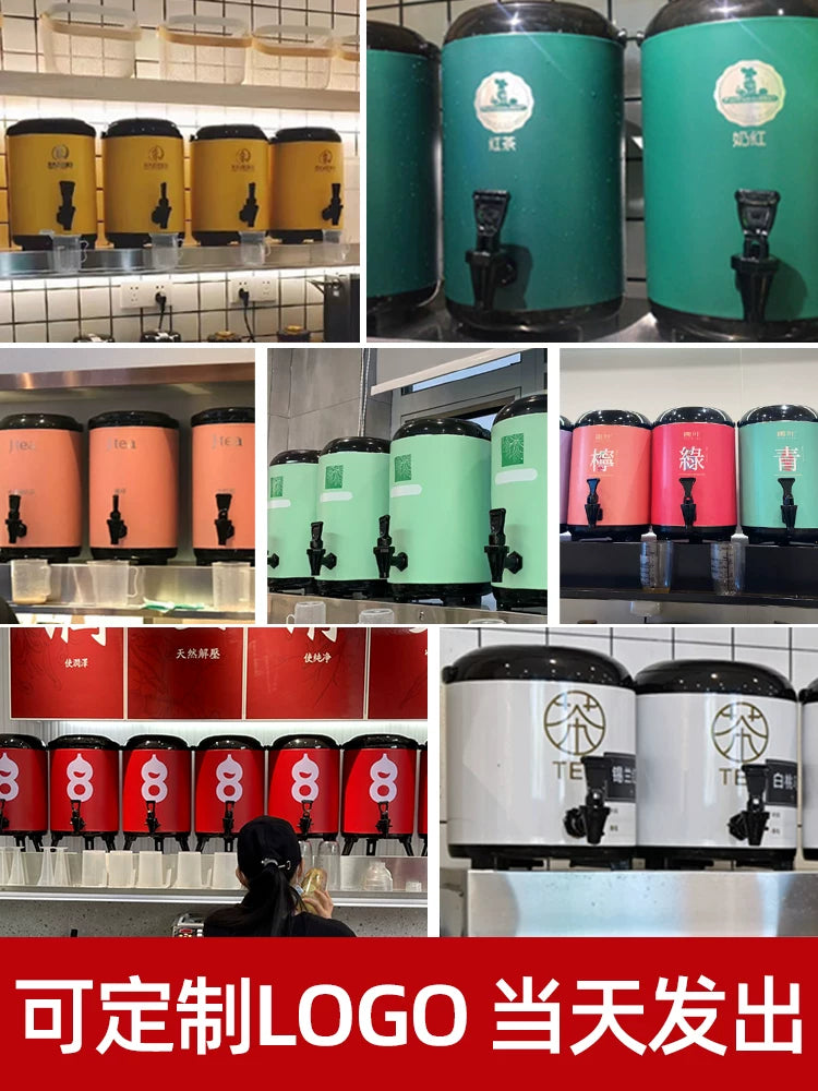 Südlü çay vedrəsi Südlü çay dükanı xüsusi paslanmayan poladdan izolyasiya kovası böyük tutumlu ticarət tövləsi isti və soyuq 8L üç qatlı isti su kovası