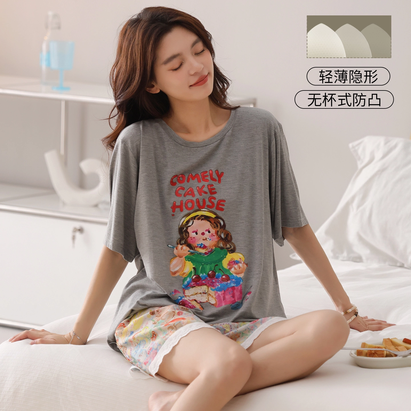 Catman pijama qadınların təmiz pambıq yay 2026 yeni nazik yüksək səviyyəli qısaqol şalvar qadın ev geyimi dəsti