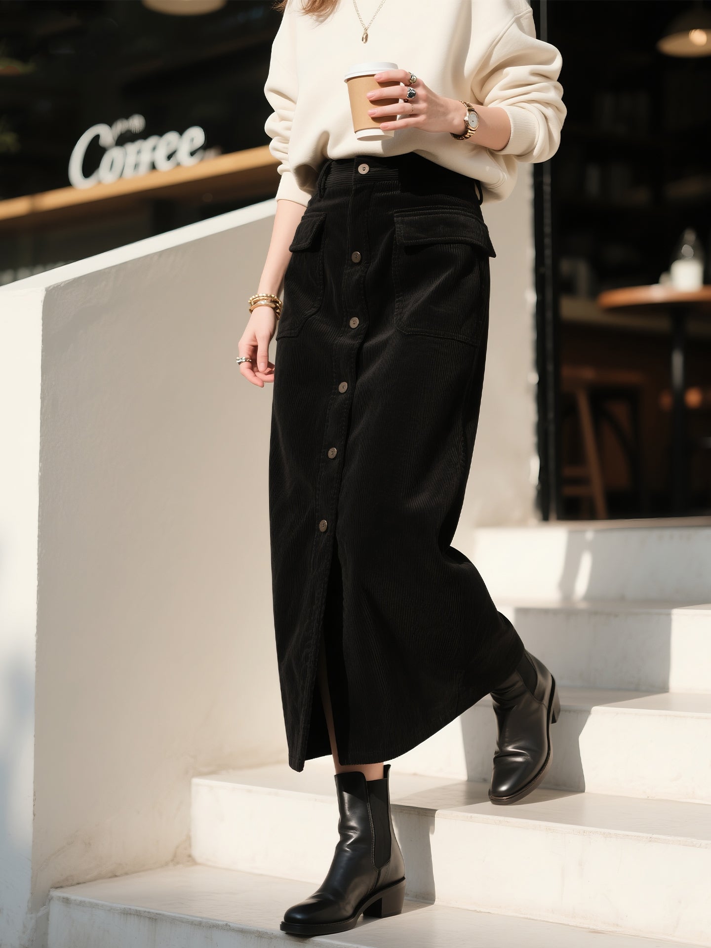 Black Marble Midi Skirt for Women, 2025 Autumn/Winter New Retro High Waist Slimming Straight Bodycon Skirt
