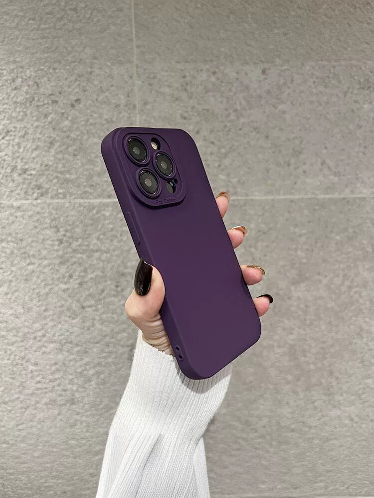 Tünd bənövşəyi iPhone17Pro cib telefonu üçün uyğundur 15promax maye silikon 13 Apple 15pro14/12/xs lens hər şey daxil 11 düşməyə qarşı mini yumşaq kişi xr qadın se2 qoruyucu örtük 8