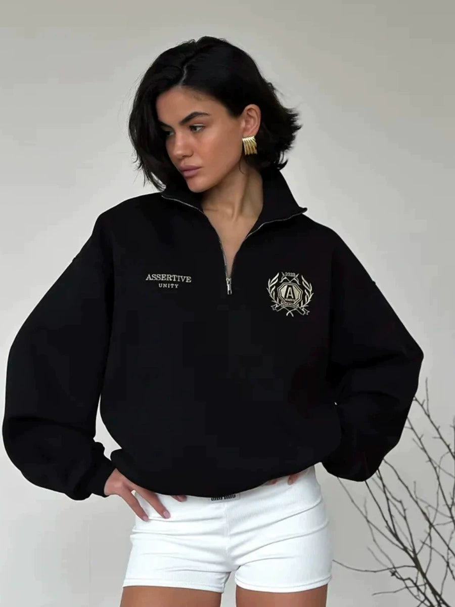 Yeni Avropa və Amerika üslubunda boş naxışlı yarım fermuarlı sviter.