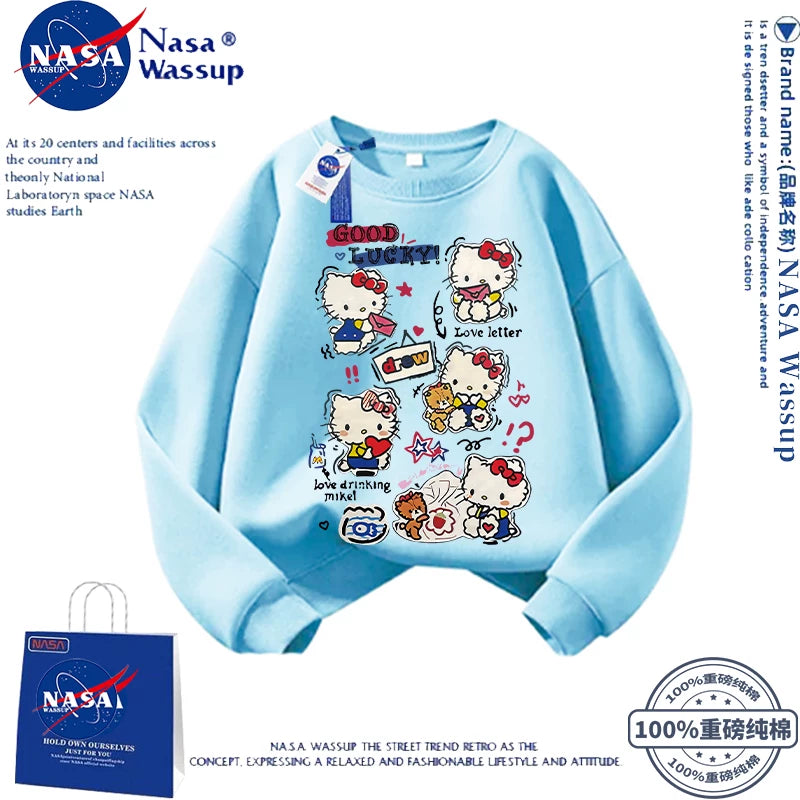 NASA Şirin Cizgi Filmi Pişik Pişik Sviteri Qızlar üçün, Yeni Yaz/Payız/Qış Stilində, Çoxfunksiyalı Boş Oturacaqlı, Ana-Qız Geyimi