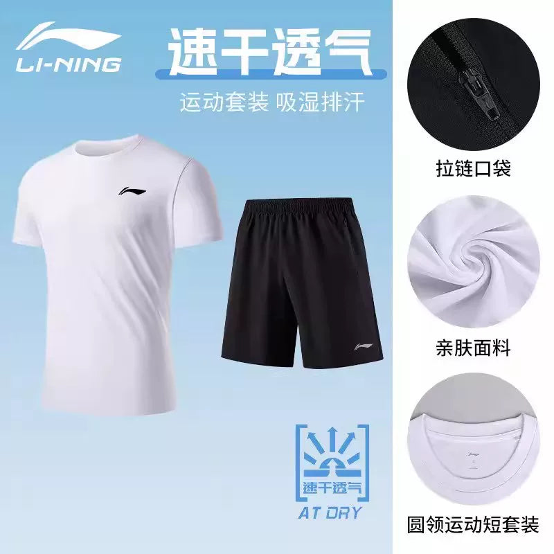 Li Ning İdman kostyumu Kişi 2026 Yay Yeni Baba Geyimi Atalar Günü Hədiyyəsi Gündəlik Qısaqol POLO Köynək və Şalvar