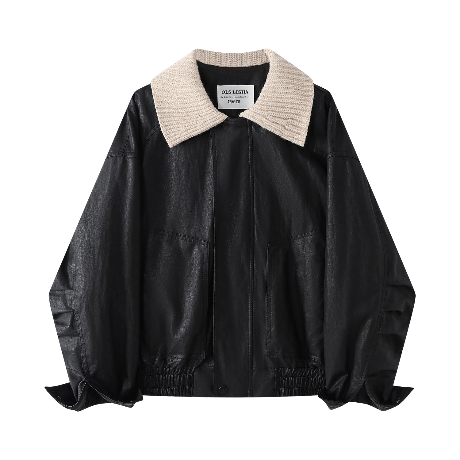 Chorlisa Qara Qəşəng və Sərin Toxunma Yamaqlı Yaxalıqlı PU Dəri Gödəkçə, Payız və Qış üçün Pambıq Yastıqlı Gödəkçə