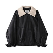 Chorlisa Qara Qəşəng və Sərin Toxunma Yamaqlı Yaxalıqlı PU Dəri Gödəkçə, Payız və Qış üçün Pambıq Yastıqlı Gödəkçə