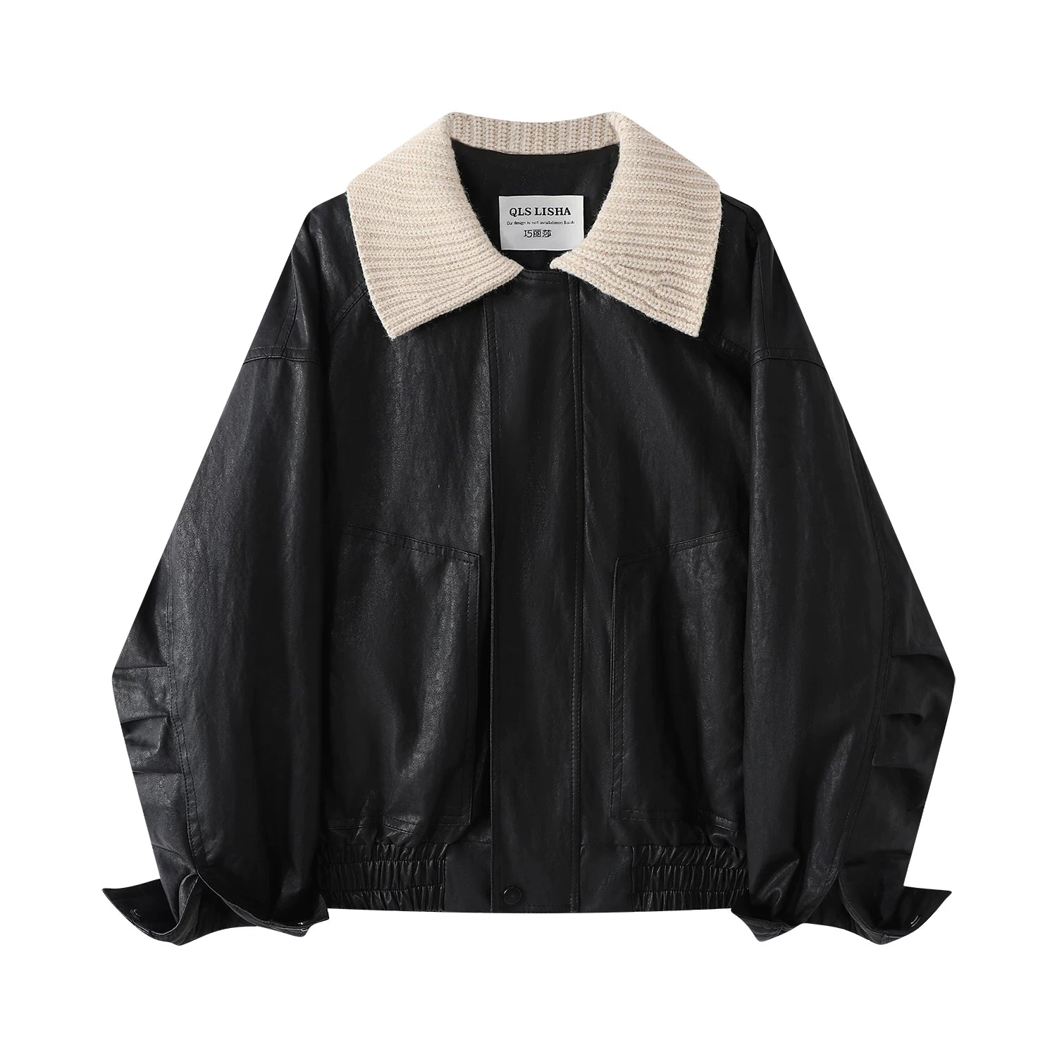 Chorlisa Qara Qəşəng və Sərin Toxunma Yamaqlı Yaxalıqlı PU Dəri Gödəkçə, Payız və Qış üçün Pambıq Yastıqlı Gödəkçə