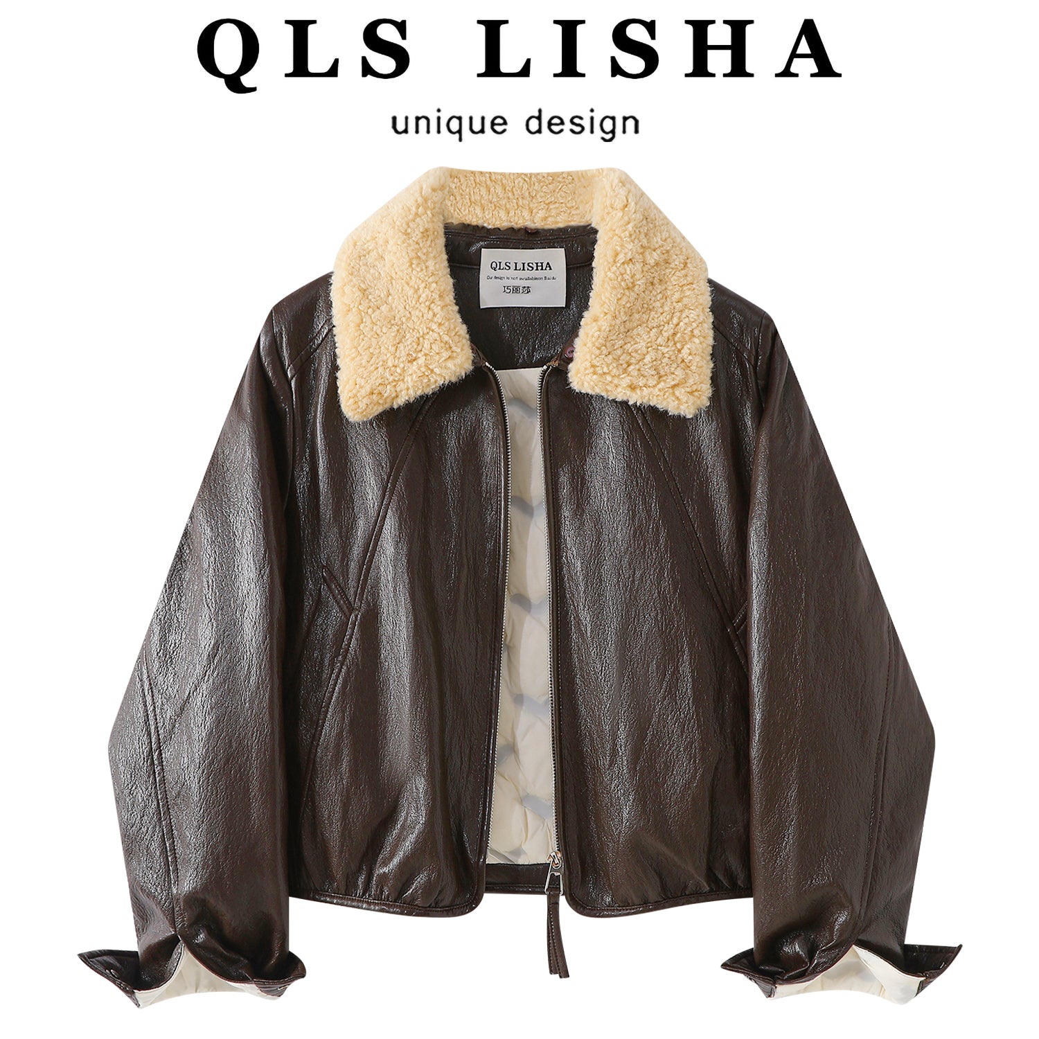 Cholisa Çıxarıla Bilən Quzu Yunlu Yaxalıqlı Dəri Gödəkçə Qadın Payız və Qış Maillard İsti və Qalın Tüklü Palto