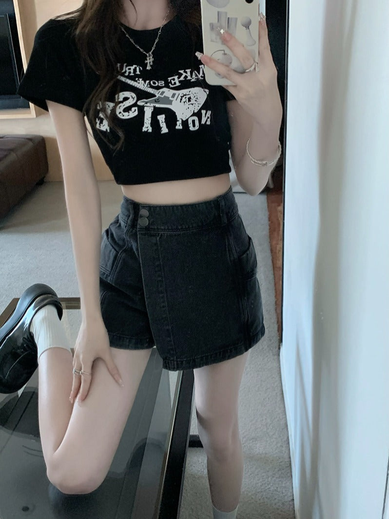 Böyük ölçülü, açıq havaya davamlı, qadınlar üçün yüksək belli denim ətək, yay üçün arıqlama, ombaya yapışan, bədənə uyğun A-xəttli mini ətək.