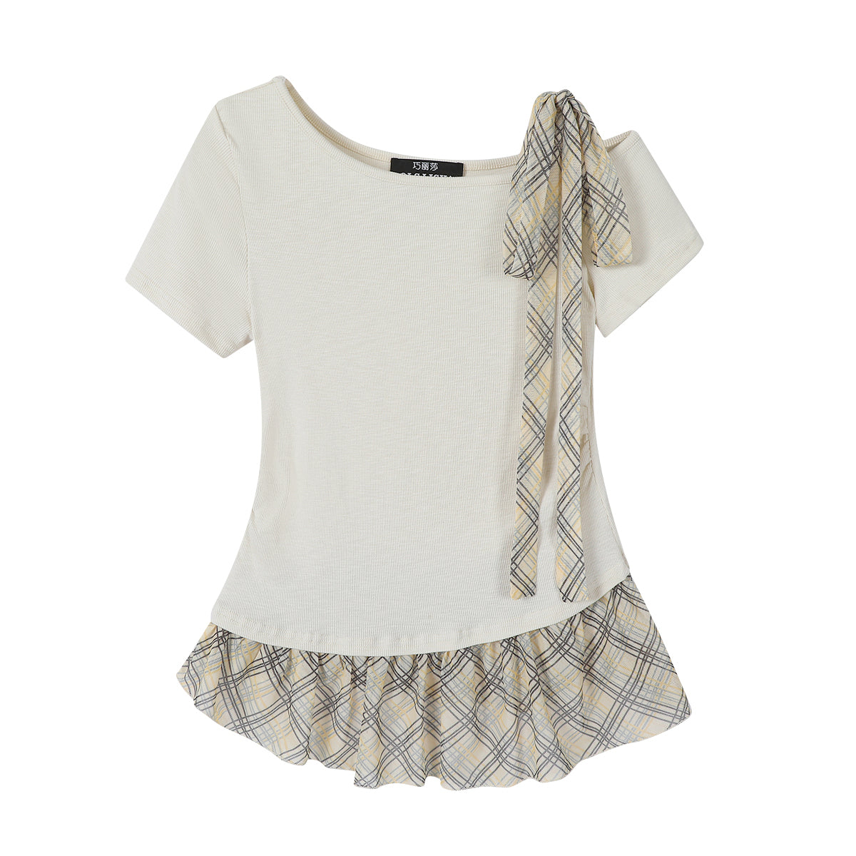 Chola Lisa qısaqol qadın üçün unikal dizaynlı qalstuklu köynək, Koreya üslubunda, incə, içi boş, çiyinsiz top