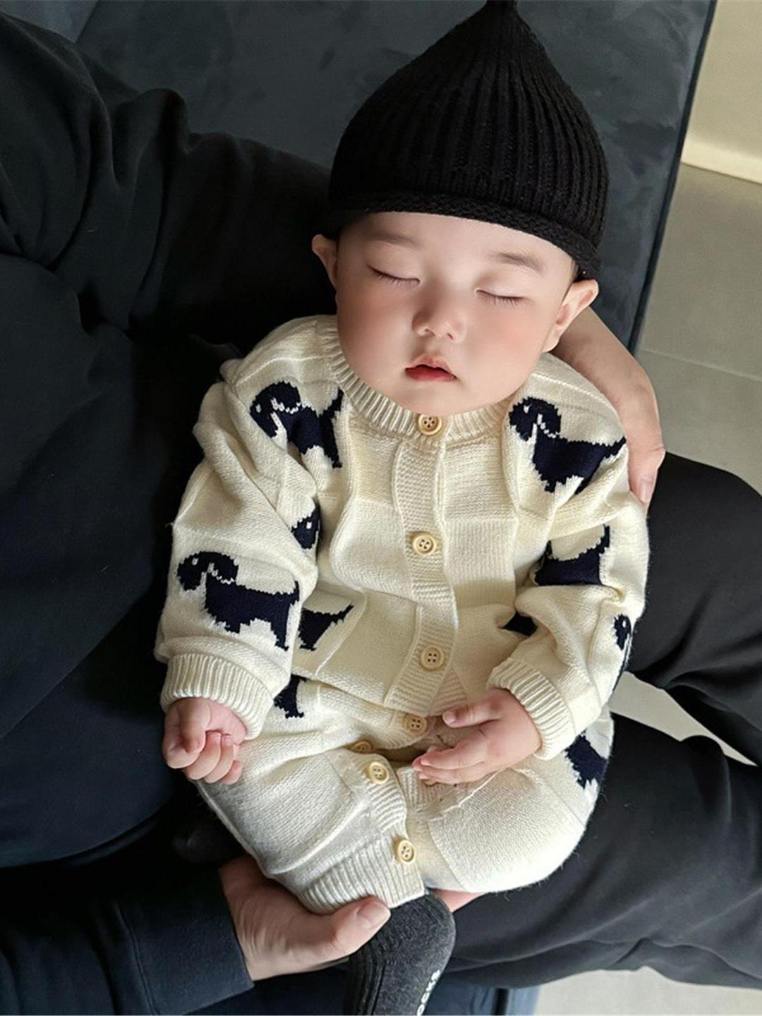 ARIELLE DE PINTO Oğlanlar üçün Fransız Yaz/Payız Körpə Trikotaj Onesie Sviter, Dolunay Çəkilişi/Sürünmə Kostyum