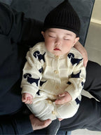 ARIELLE DE PINTO Oğlanlar üçün Fransız Yaz/Payız Körpə Trikotaj Onesie Sviter, Dolunay Çəkilişi/Sürünmə Kostyum