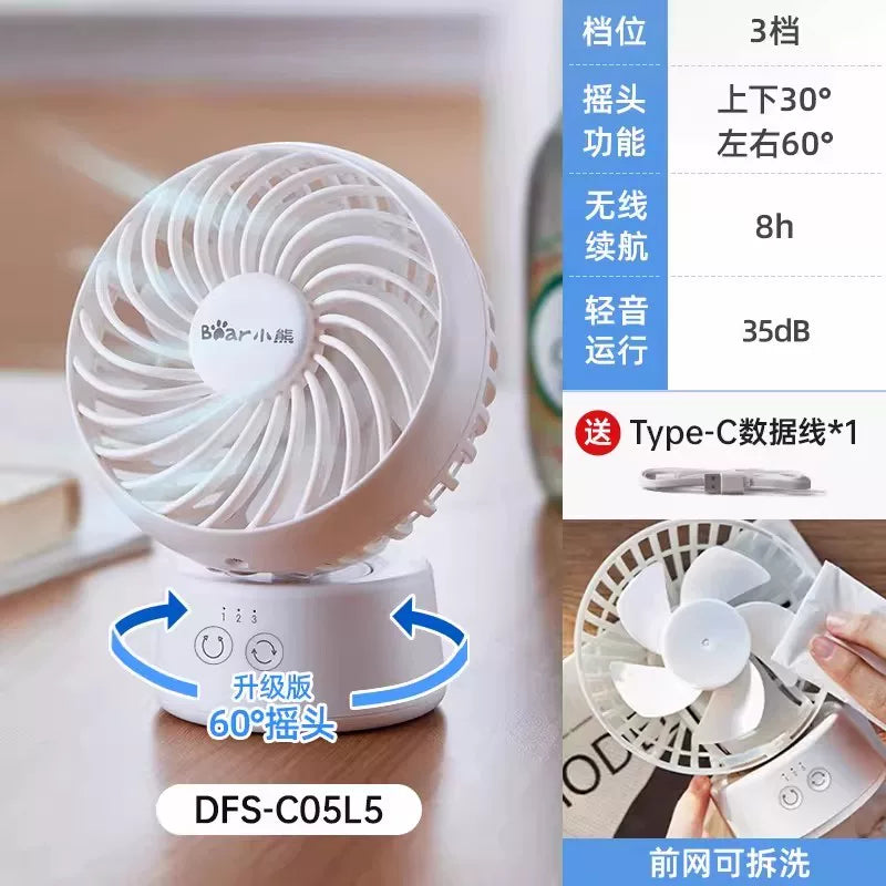 Ayı Masaüstü Elektrikli Fan Ofis Kiçik Tələbə Masası Fanı Simsiz Uzun Ömürlü Portativ Doldurma Sarsıntı Başlığı 2026 Yeni
