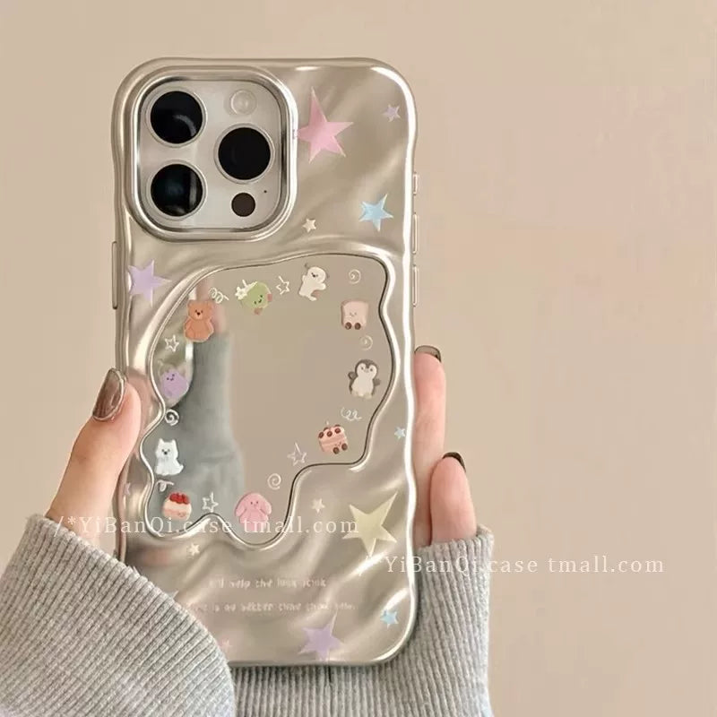 Sevimli Jellycat cizgi filmi elektrolizlənmiş güzgü Huawei Apple 17ProMax cib telefonu qutusu iphone16pro yeni 15pro qadın pura80 yaradıcı mate70 Yapon və Koreya 14 düşməyə qarşı 13
