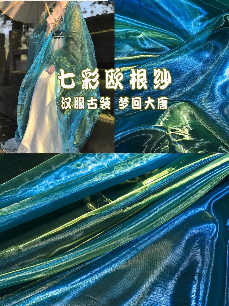 Lazer Simfonik Gradient Rəngli Mesh Organza Parça Fairy Şal Hanfu Paltar Səhnə Fonu Rəng Dəyişən Parça