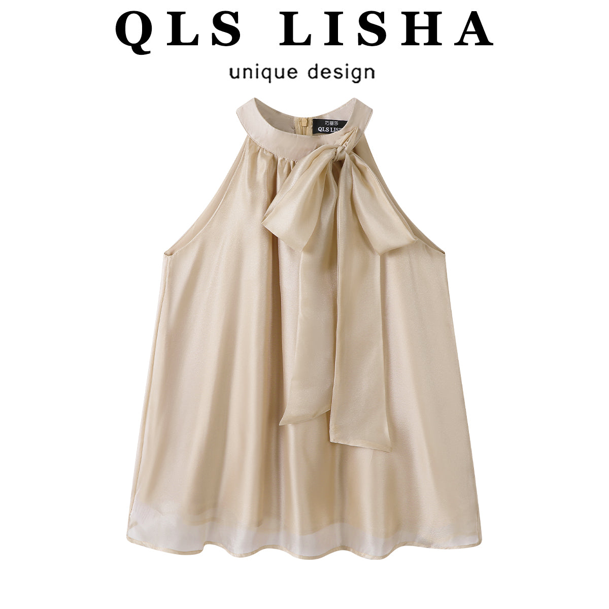 Cholisa-nın qadınlar üçün niş dizaynlı, yüksək səviyyəli qolsuz, yaxalı, çiyinləri bağlı bluza, zərif çəhrayı rəngli, fransız şık üslublu top.