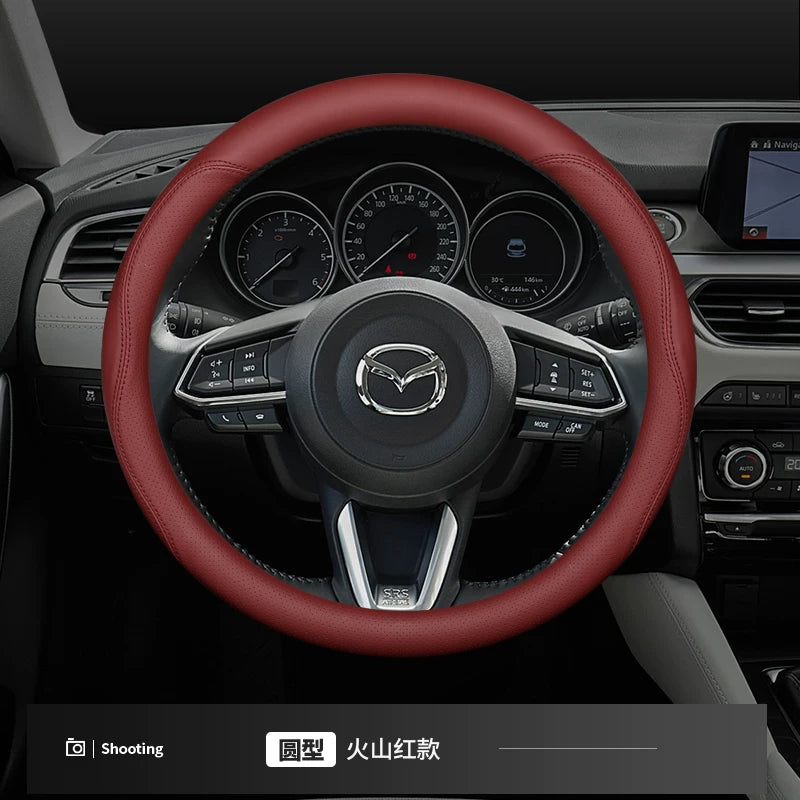 Mazda 6 steering wheel cover is suitable for Mazda 3, CX-4, Axela, CX-5 and Atenza, made of genuine leather, breathable and non-slip steering wheel cover