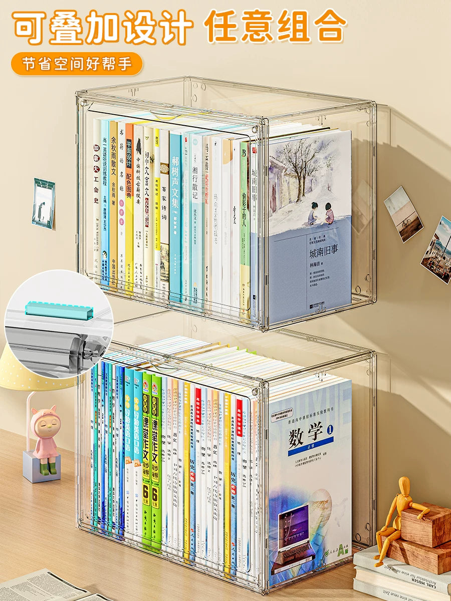 Kitab saxlama qutusu tələbə kitab rəfi masaüstü şəffaf toz keçirməyən kitab şkafı saxlama qutusu sinif kitab təşkilatı və saxlama artefaktı