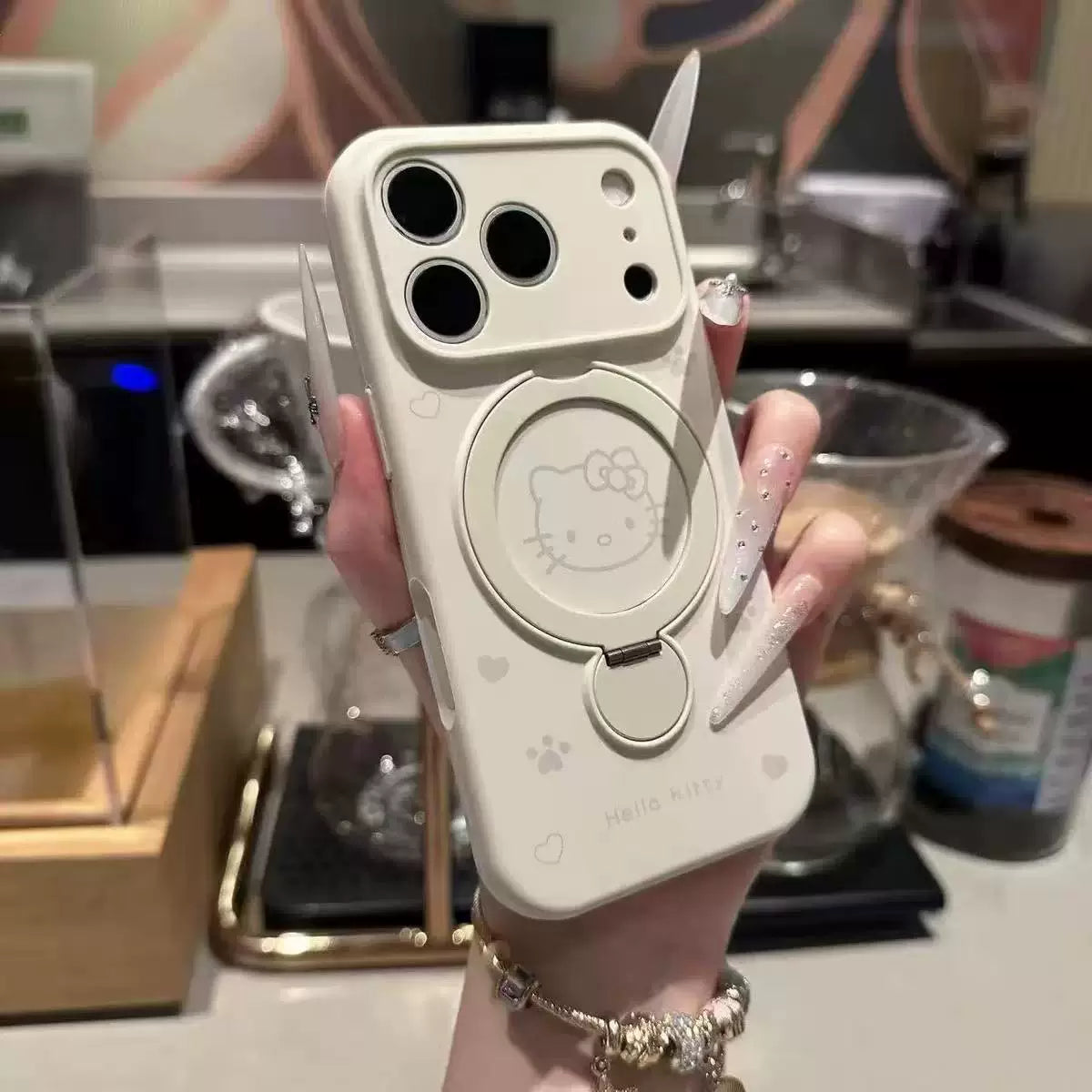 Apple 17Promax mobil telefon üçün uyğun Magsafe maqnit maye silikonu iPhone16Pro love Kitty cat 15Pro 360° fırlanan stend 14Pro yıxılmağa qarşı 13 qoruyucu örtük