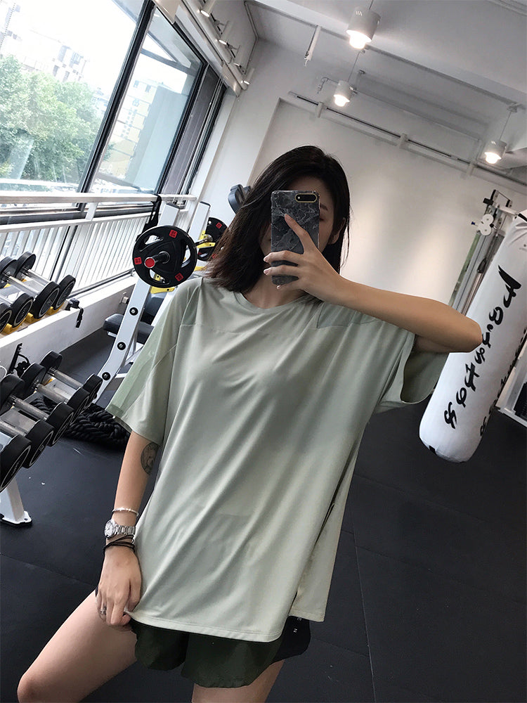 maxrun sport top qadın boş böyük ölçülü tez quruyan qısaqol köynək qaçış fitnes geyimi yağ mm yoqa geyimi 200 funt
