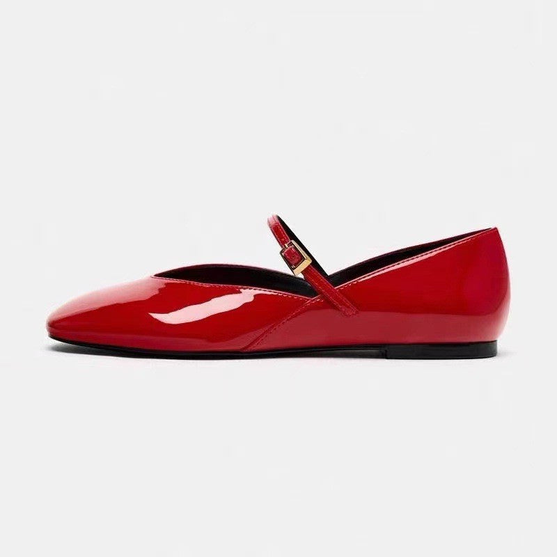 2025 Qadın Ayaqqabı Patent Dəri Mary Jane Style Flat Balle