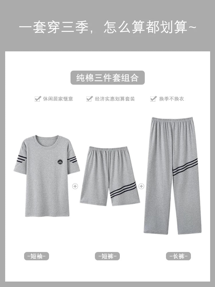 Fentonkoan xalis pambıq pijama kişi yay qısaqol şalvarını çöldə geymək olar böyük ölçülü kişi ev paltarı üç parçalı kostyum
