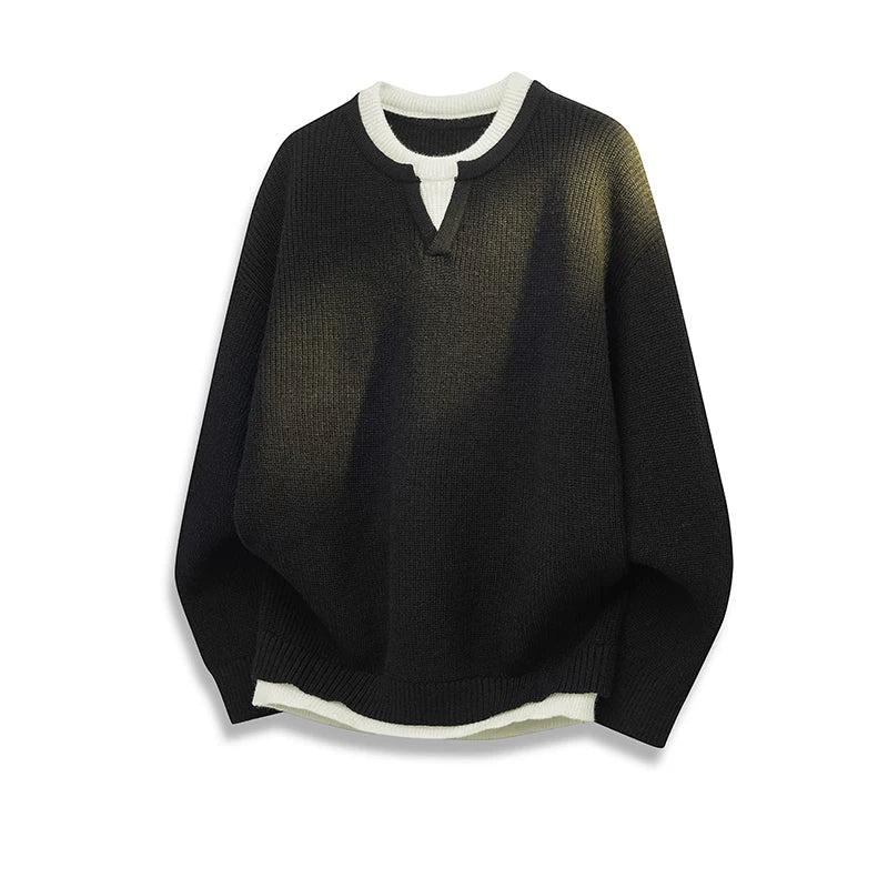 Romon Faux İki Hissəli Sviter Kişilər üçün 2025 Yeni Payız və Qış İsti Trikotaj Qalınlaşdırılmış Daxili Qatlı Kişi Topu