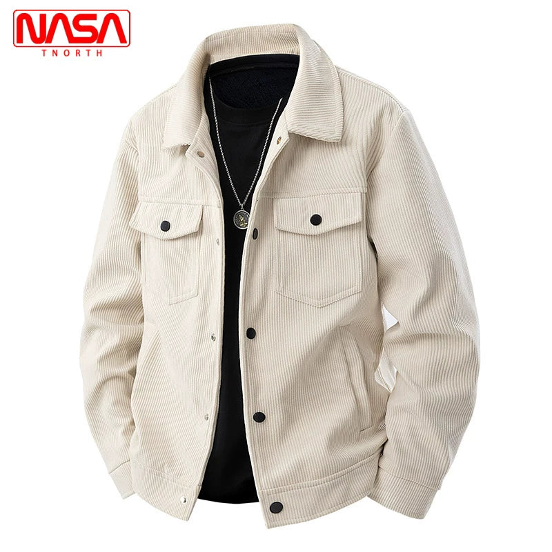 NASA-nın birgə brendi ilə hazırlanmış məxmər kişi gödəkçəsi, yaz və payız üslubunda, yaxalıqlı işgüzar gündəlik köynək, yeni, flis astarlı yaraşıqlı üst geyimi.