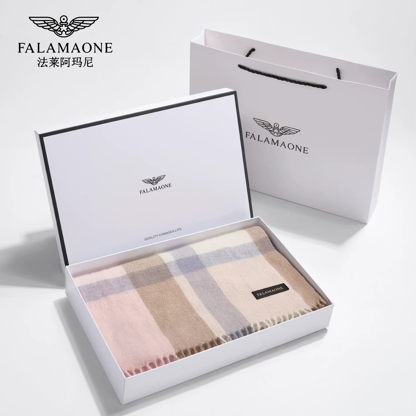 Falley Armani Women's British Style Checkered Scarf, Autumn/Winter, Pure Wool, Tasseled, Warm, Multifunctional, High Quality Shawl