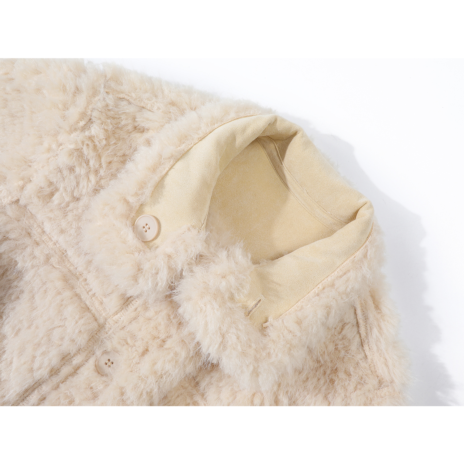 Cholisa Sarı Zamşa Qırxılmış Qısa Quzu Yunlu Palto, Chanel Style, Qəşəng, Gənc və Qış Üçün Super Şirin