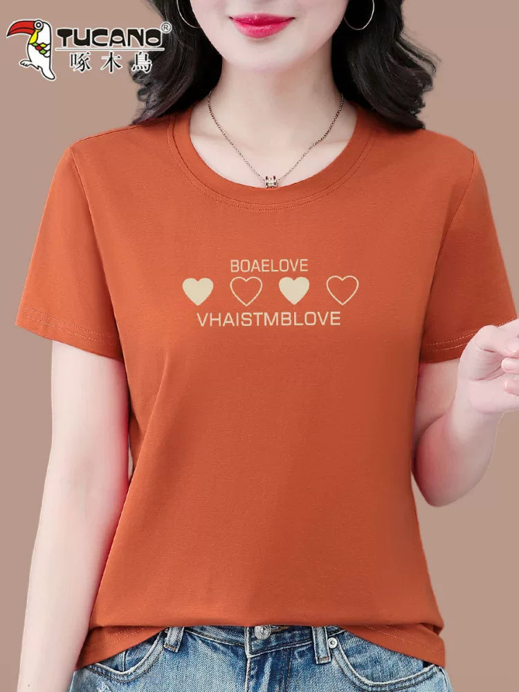 Ağacdələn təmiz pambıq qısaqol köynək qadınlar üçün yay 2026 yeni orta yaşlı ana təsadüfi xarici stil boş qadın top T-shirt