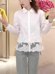 Böyük ölçülü qadın geyimləri, 2026-cı ilin yaz mövsümünün yeni modeli, krujeva ilə bəzədilmiş ağ köynək, bir az kök qadınlar üçün yaraşıqlı və arıqladıcı.