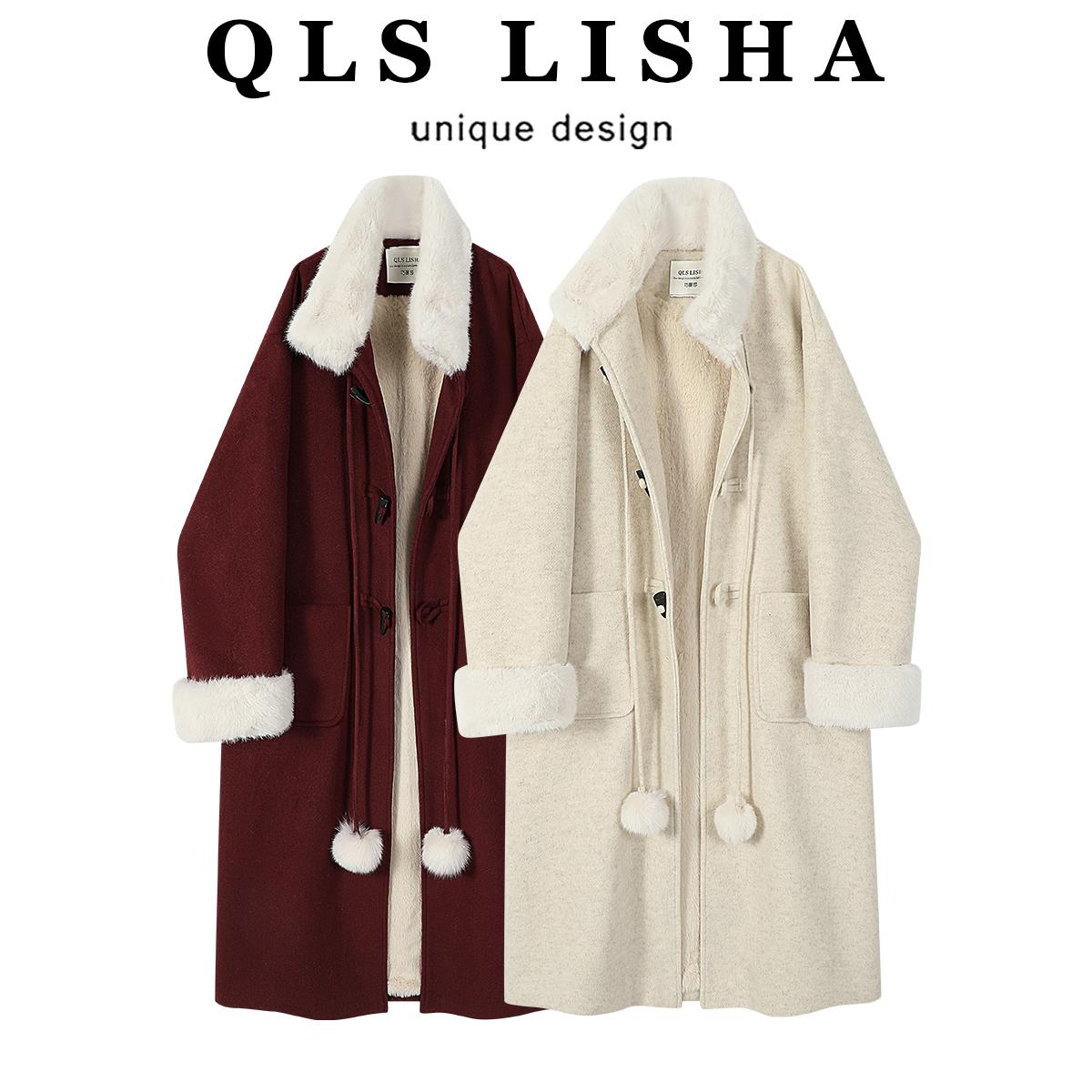 Chorlisa Qadınlar üçün Yun Astarlı Qalınlaşmış Buynuz Düyməli Yun Palto, Payız və Qış, Hepburn Stilində, Yüksək Səviyyəli Uzun Yun Palto