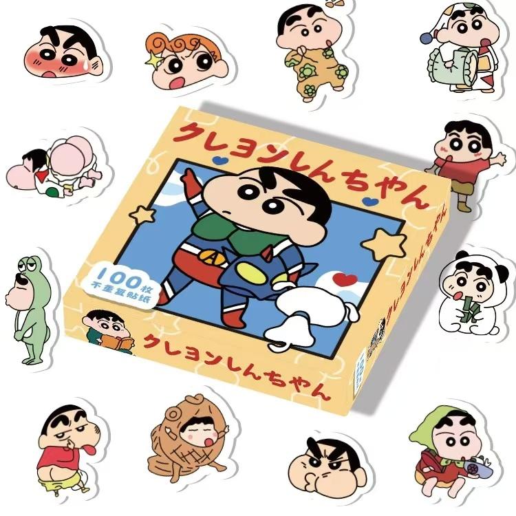 100 hədiyyə qutusu Crayon Shin-chan stikerləri ins üslublu cizgi filmi sevimli dekorativ əl hesabı diy cib telefonu qutusu stikerləri