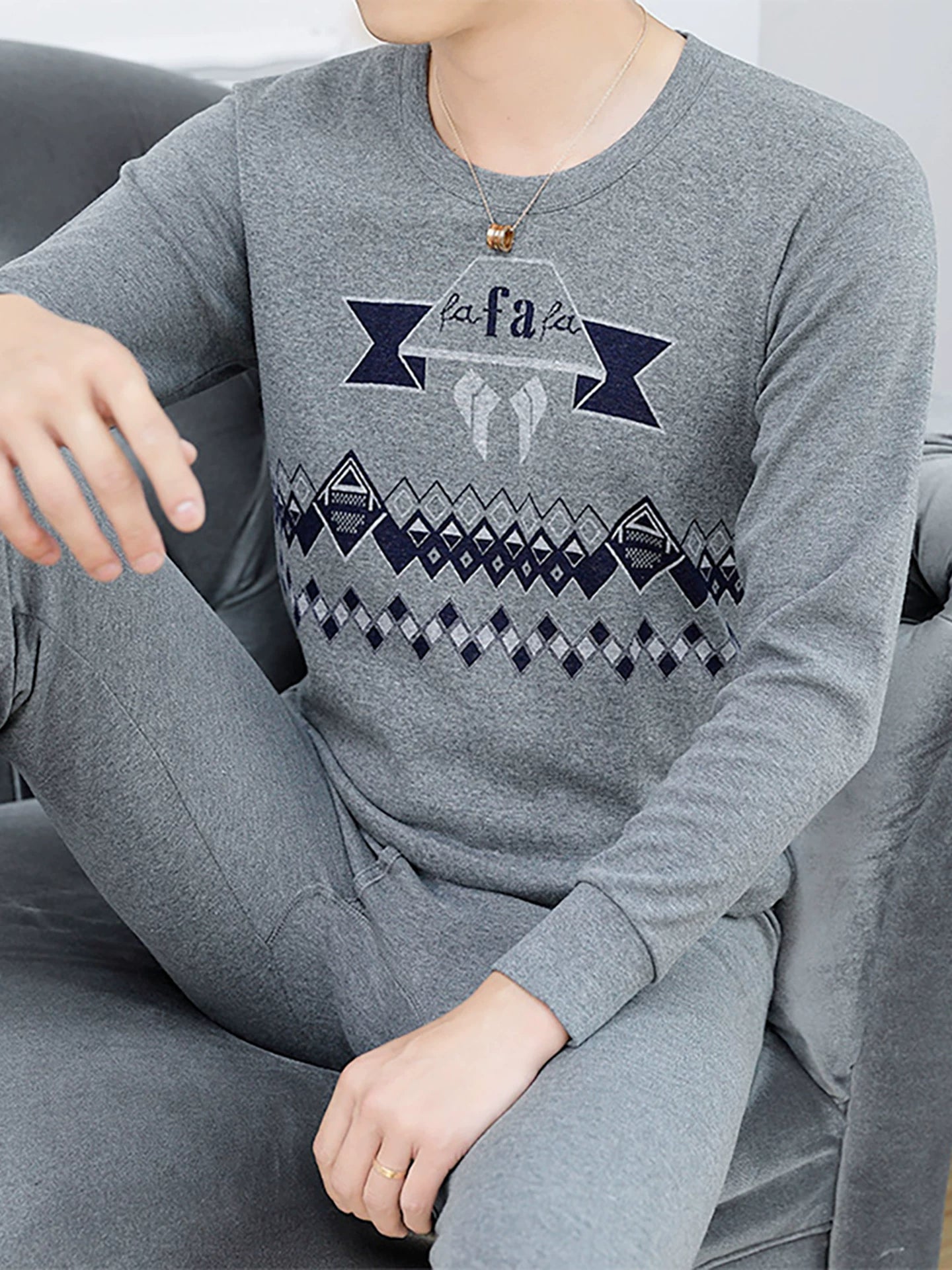 Kişilər üçün 100% Pambıqdan Payız və Qış üçün Termal Alt Geyim Dəsti, Sincan Təmiz Pambıqdan Əsaslı Köynək, Dəyirmi Yaxalıq, Jakarlı Termal Alt Geyim, Dəbli Kişi Geyimləri